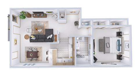 Floor plan for 1 bed, 1 bath, 901 sqft
